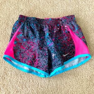 Nike running shorts, size xsmall kids, pink paint print